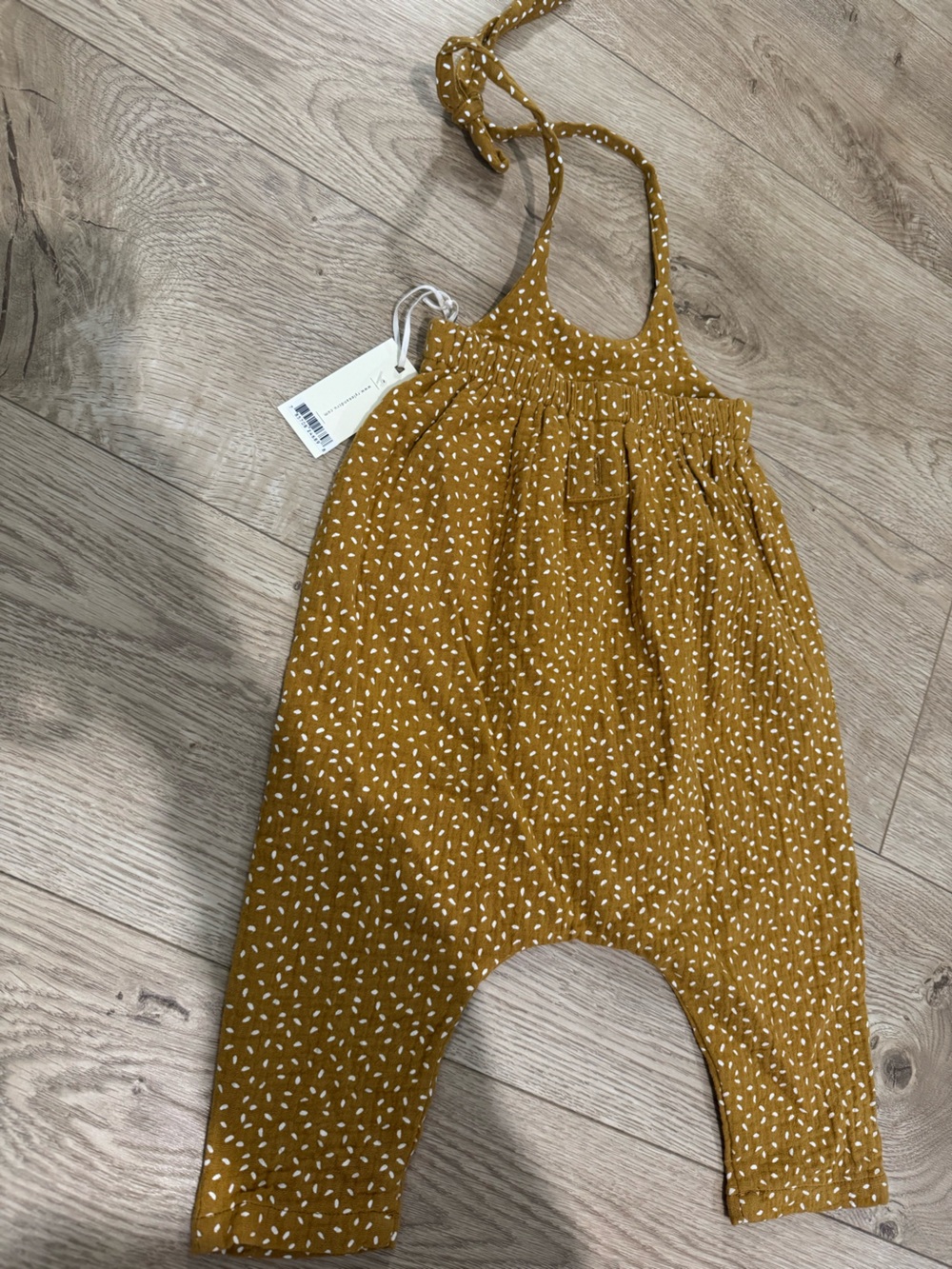 Rylee + Cru Mustard Halter jumpsuit with White Print NWT 0-3 month - Picture 2 of 5